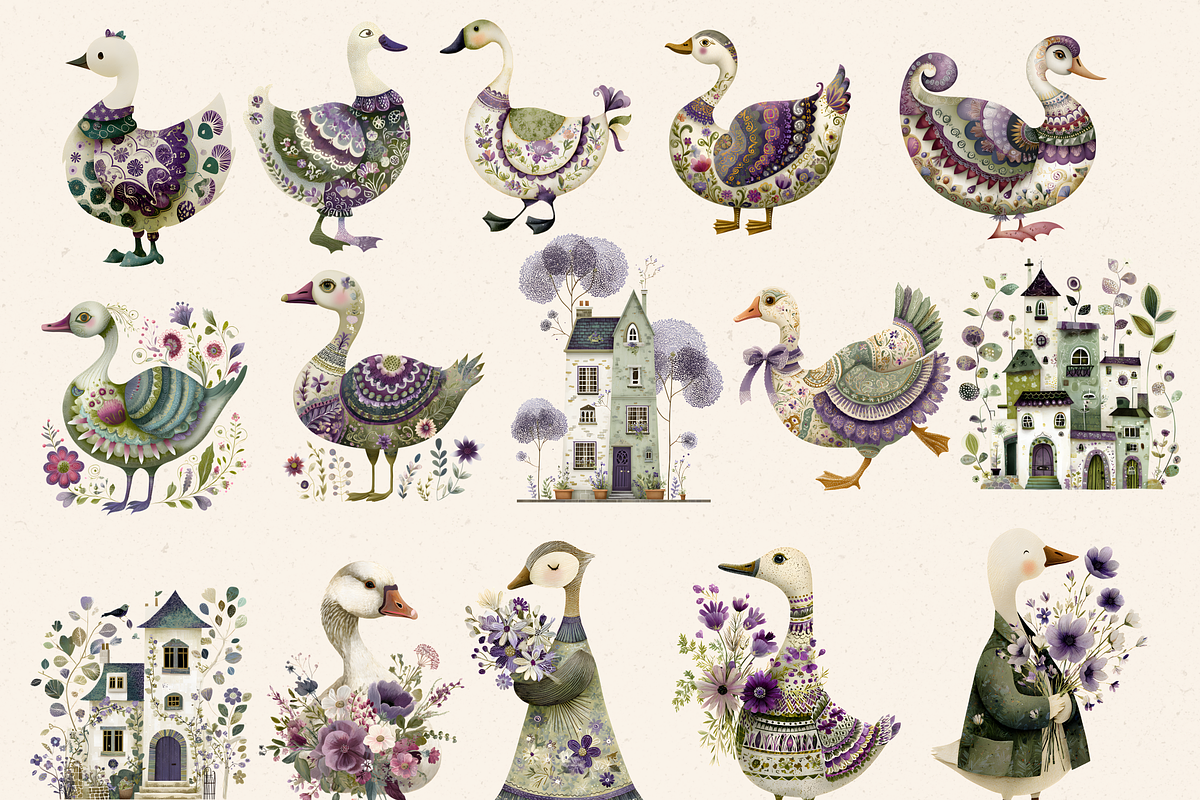 SILLY GOOSE BABY SHOWER CLIPART PACK, an Animal Illustration by Daring Digies (Photo 3 of 10)
