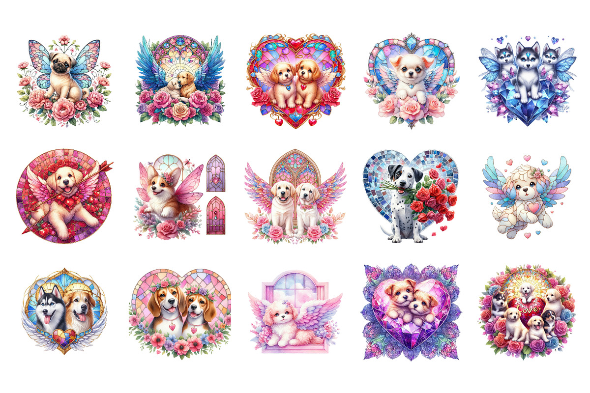 Stained Glass Valentine Fairy Dogs, an Illustration by SinaCreation (Photo 2 of 11)