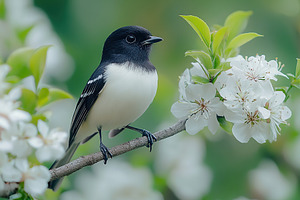 Beautiful small bird on a flowering tree branch, an Animal Photo by AlyaAnd