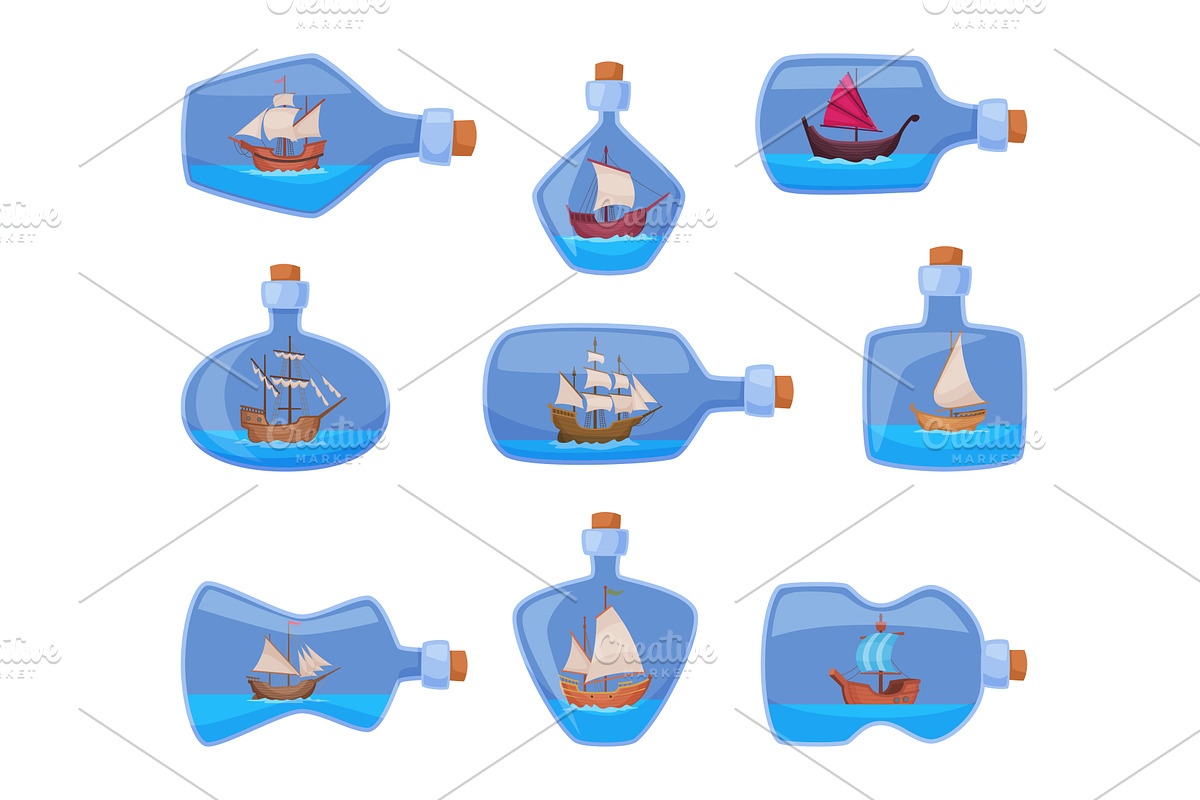 Ship in bottle. Mini figure of old, an Object Illustration by Onyx
