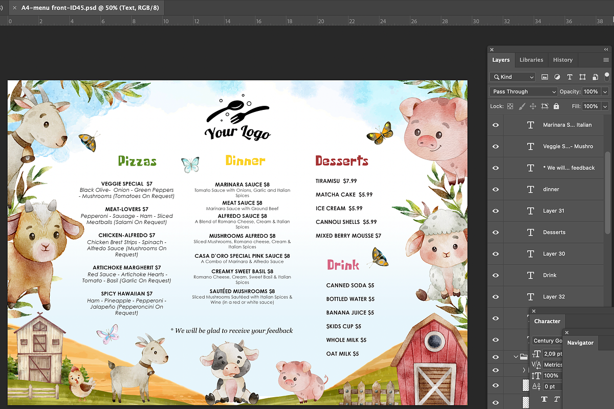 Cute Farm Animals Kid’s Menus, a Marketing Template by AIW SOLUTIONS (Photo 3 of 4)