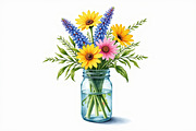 Wildflowers in Mason Jar Clipart Set, an Illustration by hafijul (Thumbnail 5 of 14)