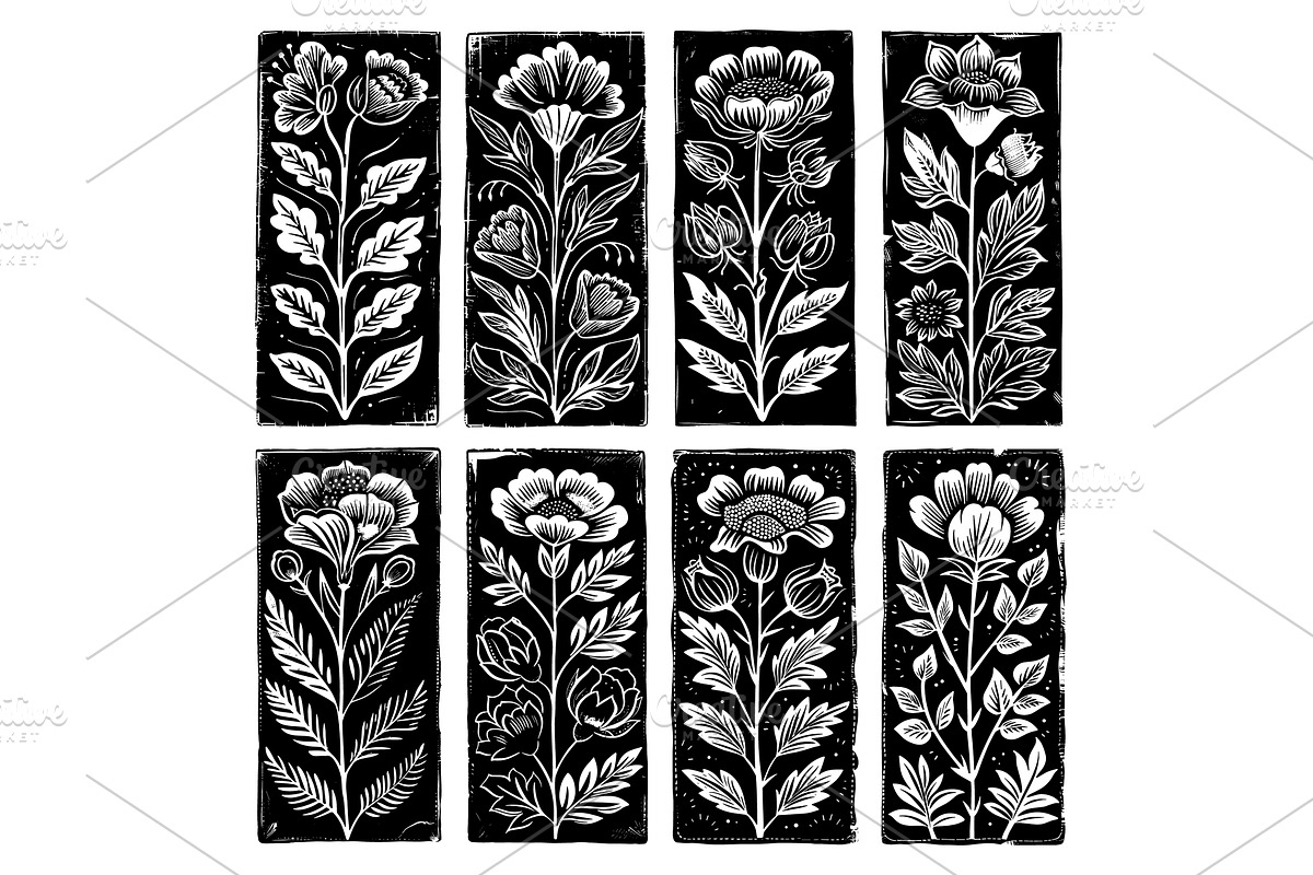 Beautiful Floral Trio Black and, an Object Illustration by LadadikArt