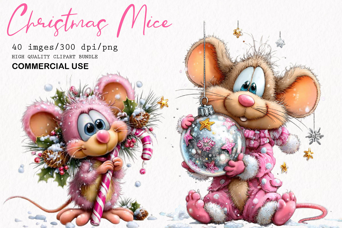 Whimsical Christmas Mice Clipart, a Seasonal Illustration by fashionaddict (Photo 1 of 7)