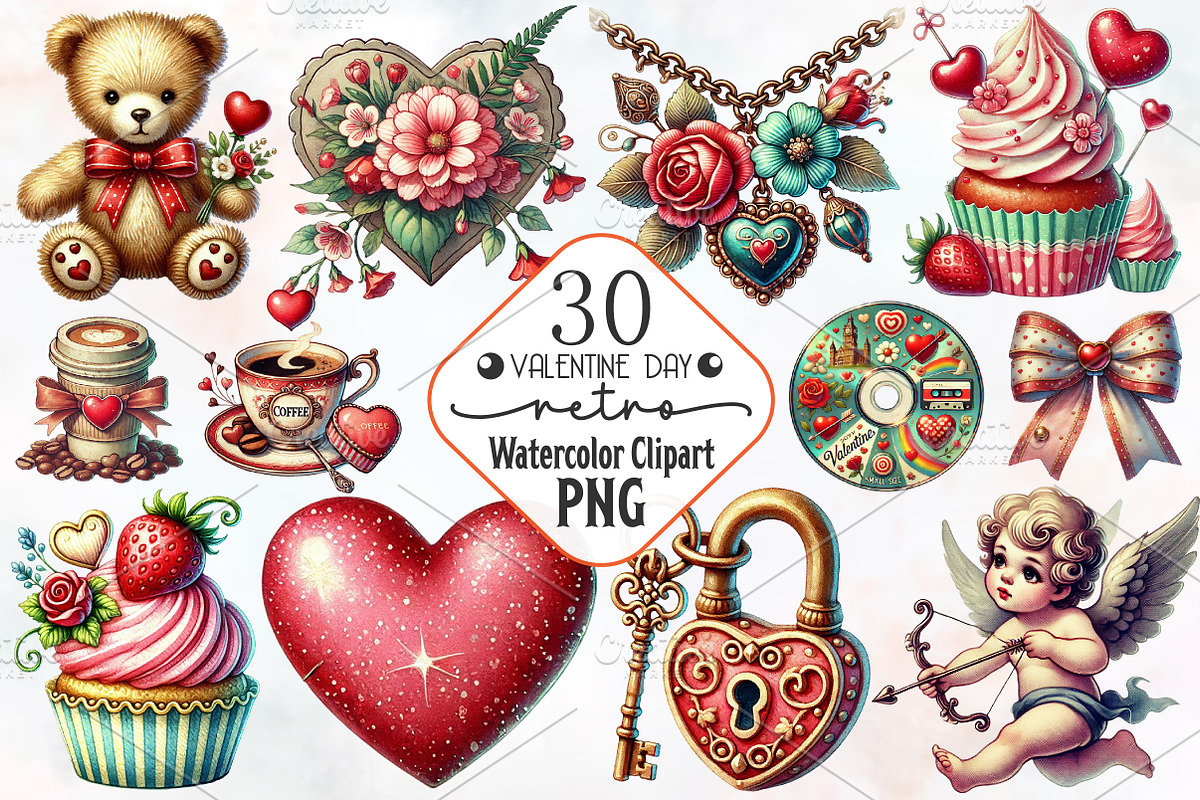 Retro Valentine Day Clipart, an Illustration by RobertsArt (Photo 1 of 7)
