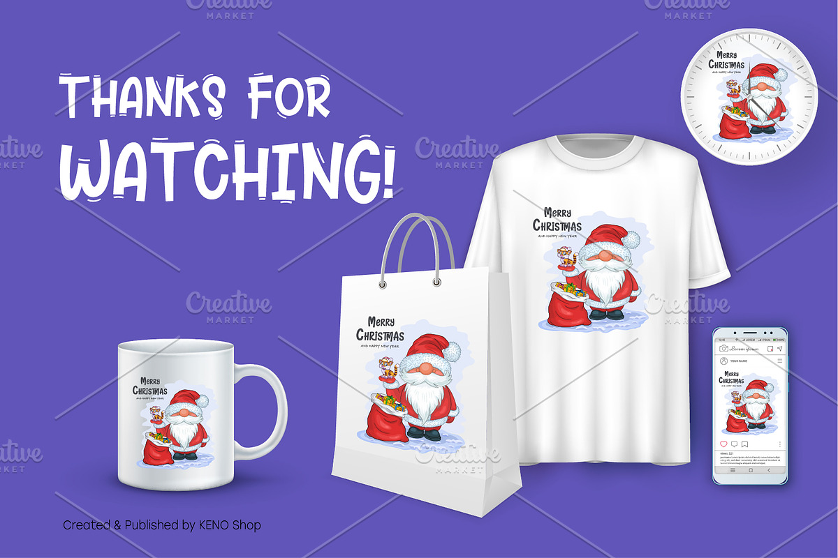 Santa Claus with Tiger., an Animal Illustration by KENO Mascots (Photo 3 of 3)