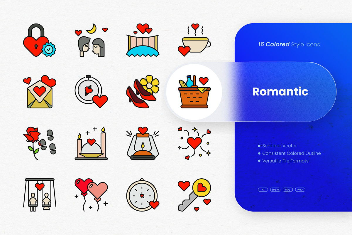 RomanticColored Icons, an Outline Icon by cidcud_graphic