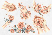 Hands and peonies watercolor clipart, a Person Illustration by NATASHA CHU (Thumbnail 7 of 21)