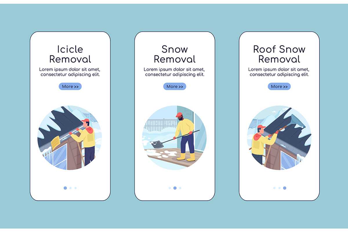 Winter snow removal app pages, a Templates & Theme by IMG visuals characters