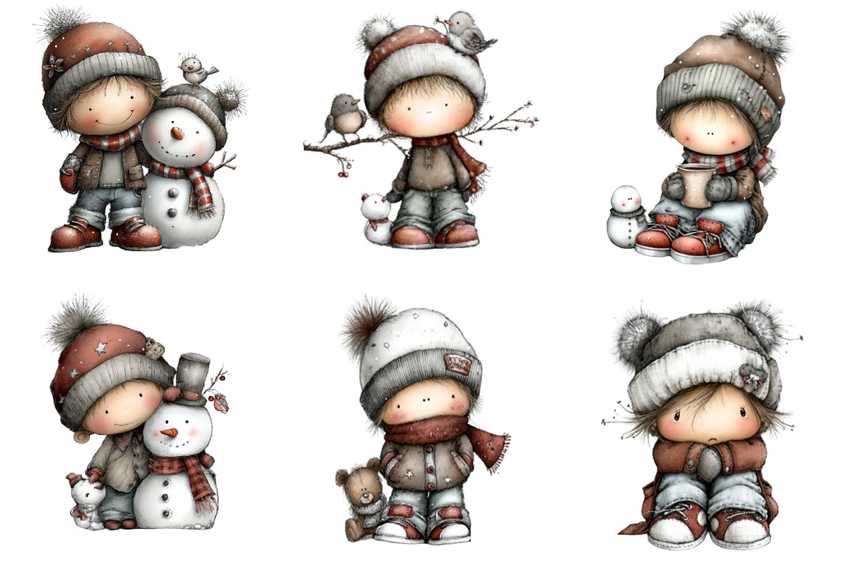 Whimsical Winter Kids Clipart Bundle, an Illustration by DreamArtGraphic (Photo 3 of 5)