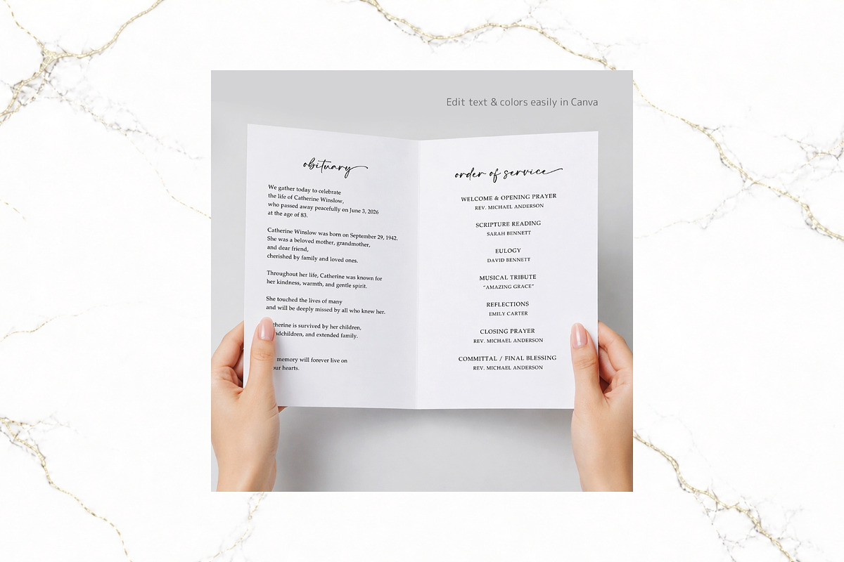 Funeral Bifold Program Canva FR006, a Brochure Template by TyphoonStudio (Photo 6 of 9)