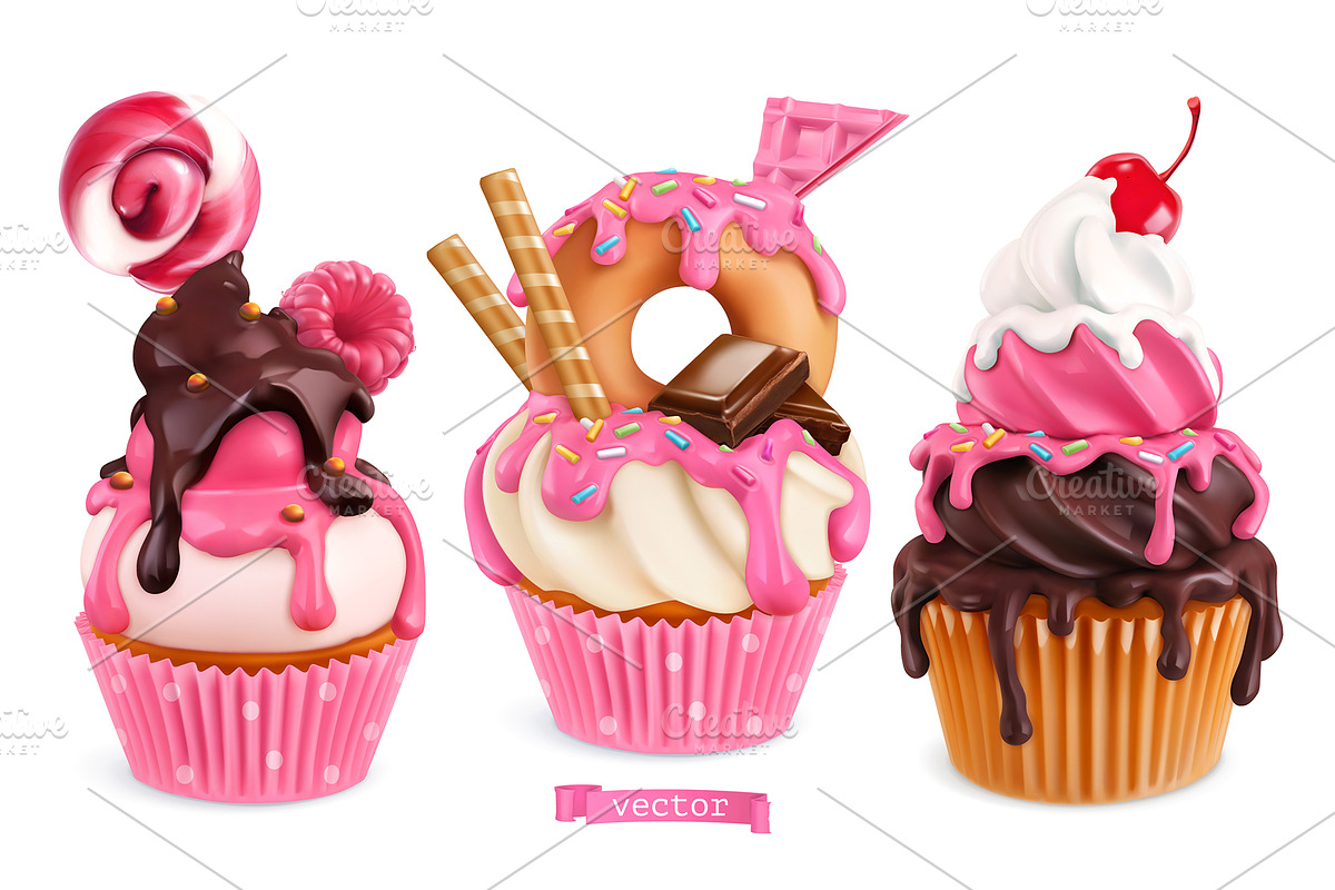 Cake, cupcakes, donuts, vector icons, an Icon by Allevinatis Studio (Photo 2 of 9)