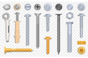 Assorted Metal Screws and Bolts Set, an Illustration by Lemberg Vector