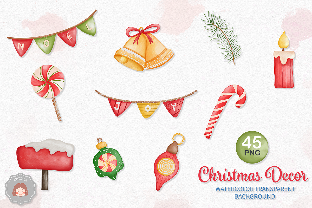 Watercolor Christmas Santa Animals, an Animal Illustration by Apixsala (Photo 13 of 18)