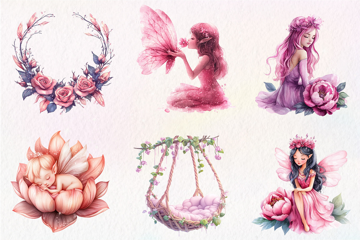 Watercolor Magical Garden Pink Fairi, an Illustration by CreationArt (Photo 4 of 9)