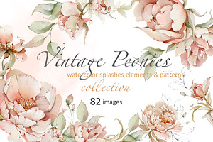 Watercolor flowers summer peony set