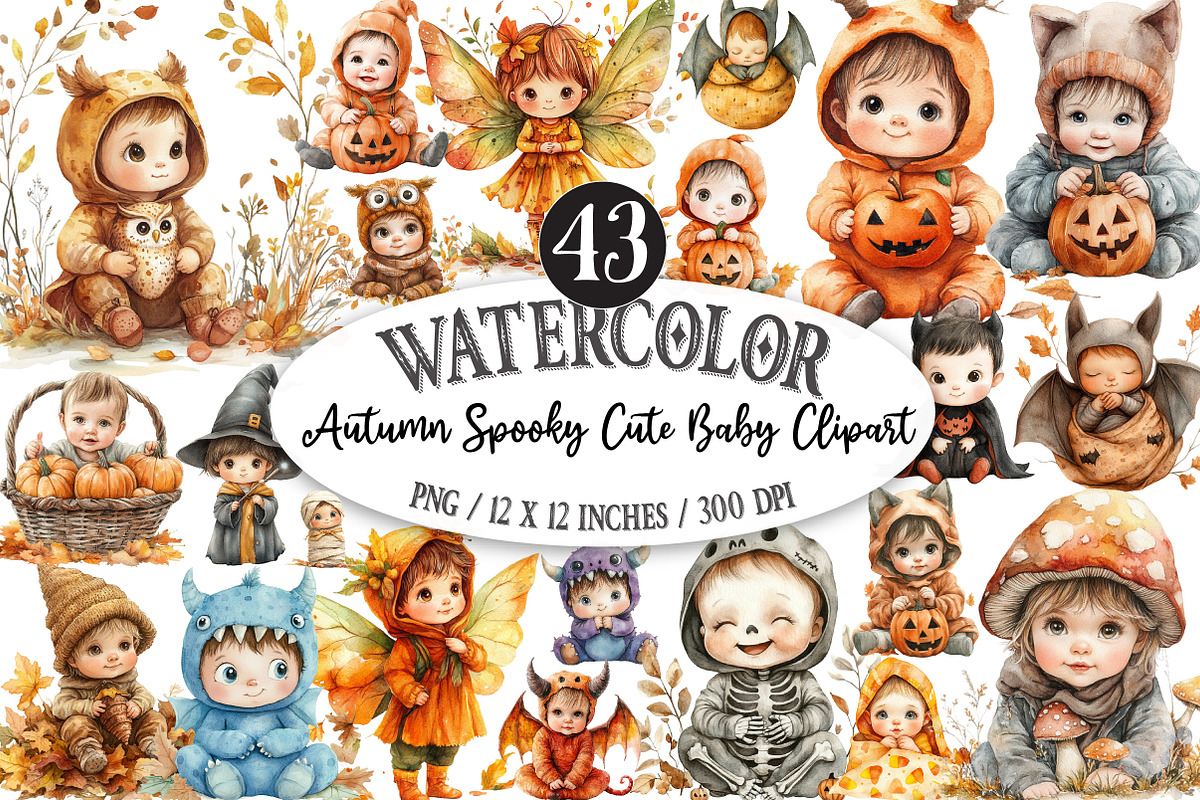 Autumn Spooky Cute Baby Clipart, an Illustration by Designking (Photo 1 of 5)