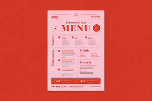 Valentines Day Menu, a Flyer Template by VectorVactory