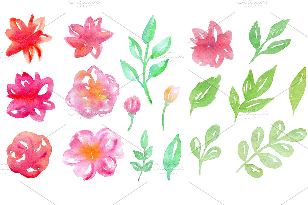 Watercolor Flowers and Leaves, a Decorative Illustration by Artspace (Photo 2 of 3)
