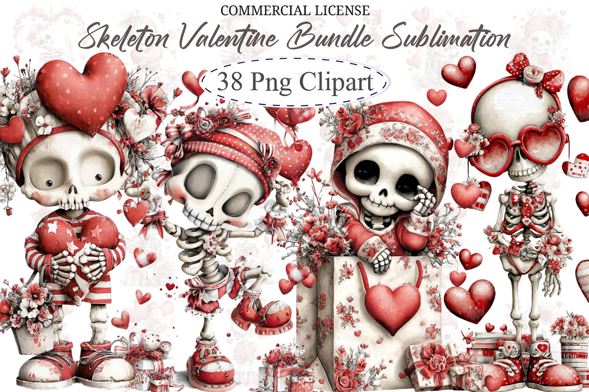 Skeleton Valentine Bundle Sublimatio, an Illustration by designcity5 (Photo 1 of 5)