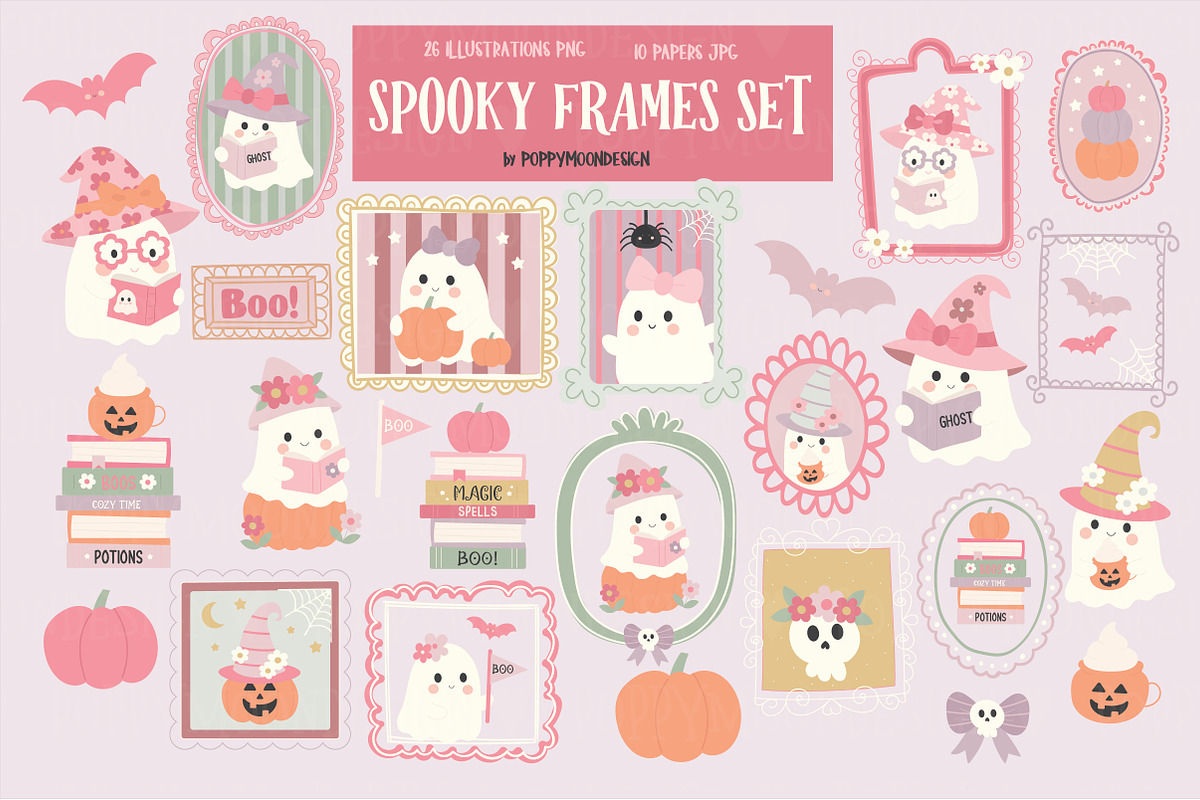 Spooky frames paper and clipart set, an Illustration by Poppymoondesign (Photo 1 of 5)