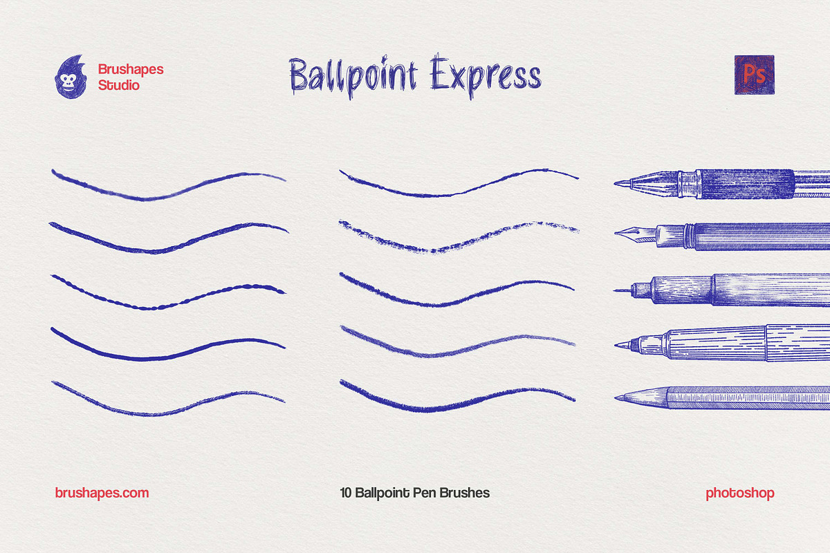 Photoshop Ballpoint Pen Brushes, a Brush Add-On by brushapes.com (Photo 3 of 10)