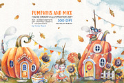 PUMPKINS AND MICE, a Seasonal Illustration by Watercolor by Tonia Tkach (Thumbnail 1 of 8)