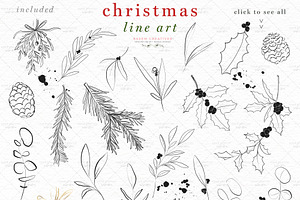 Christmas Line Art Wreath Leaves