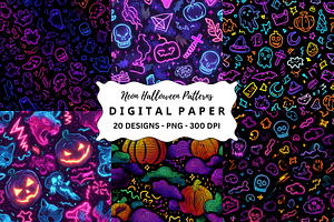 Neon Halloween Patterns Backgrounds