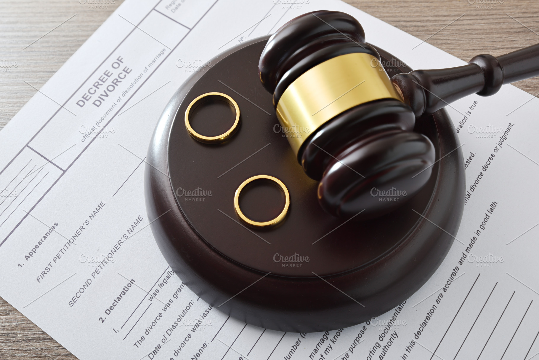 Divorce Decree with Gavel and Wedding Rings, an Abstract Photo by Davizro's Market