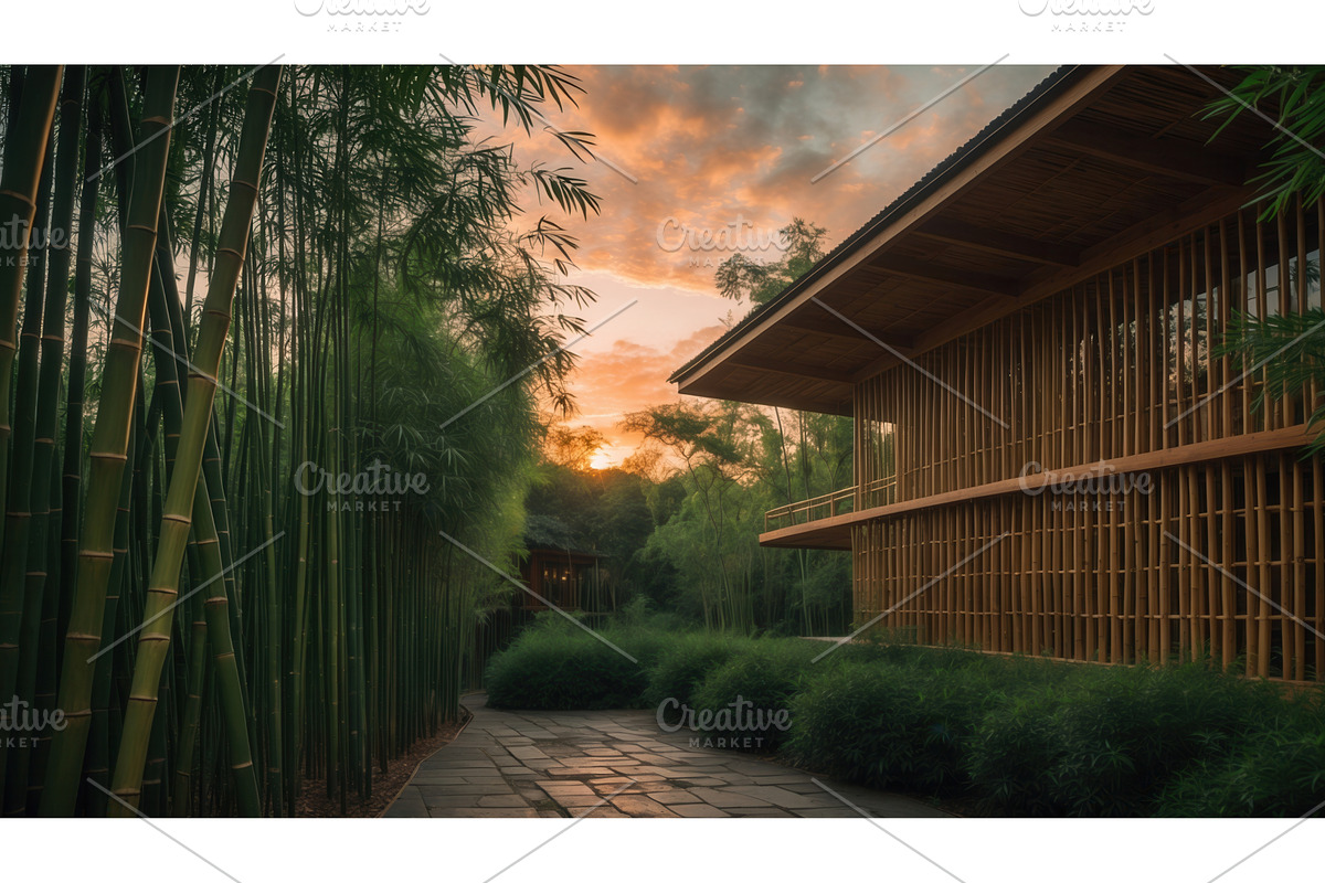Modern wooden building surrounded by, an Illustration by tilialucida