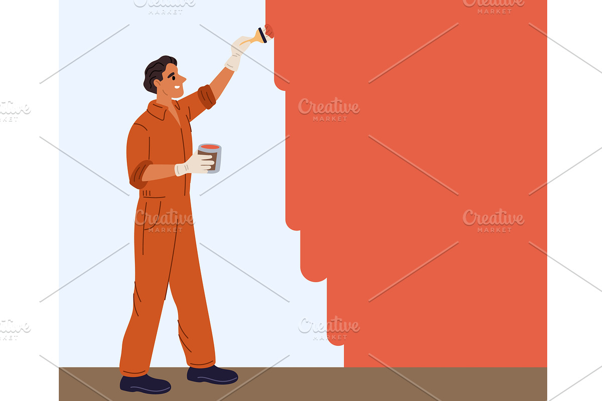 Uniformed painter paints wall, an Object Illustration by Vectorbuum