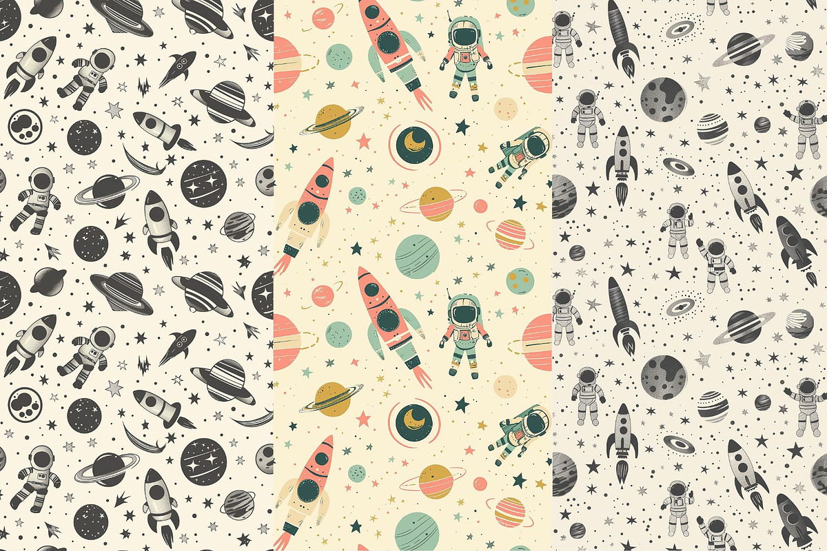 8 Galactic Adventure Patterns, a Pattern Graphic by Inknfolly