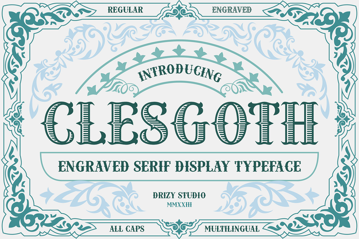 Clesgoth - Serif Engraved Font, a Serif Font by Drizy (Photo 1 of 10)