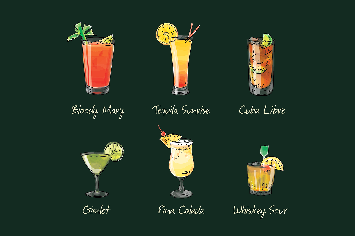 Cocktail set 3. Vector illustrations, a Food Illustration by Svitlo illustrations (Photo 7 of 8)