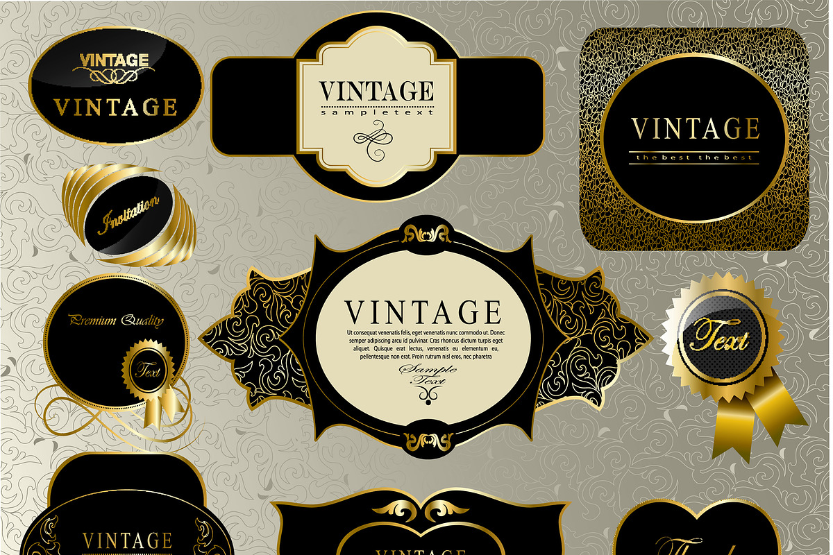 black gold frame label set 3, a Decorative Illustration by Merfin