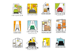 House interior and furniture icons, an Object Illustration by Vector Tradition