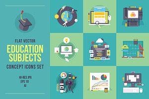 Flat education concept icons set