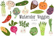 Watercolor Veggies with & w/o Faces, an Illustration by Ashley Katrina (Thumbnail 1 of 10)