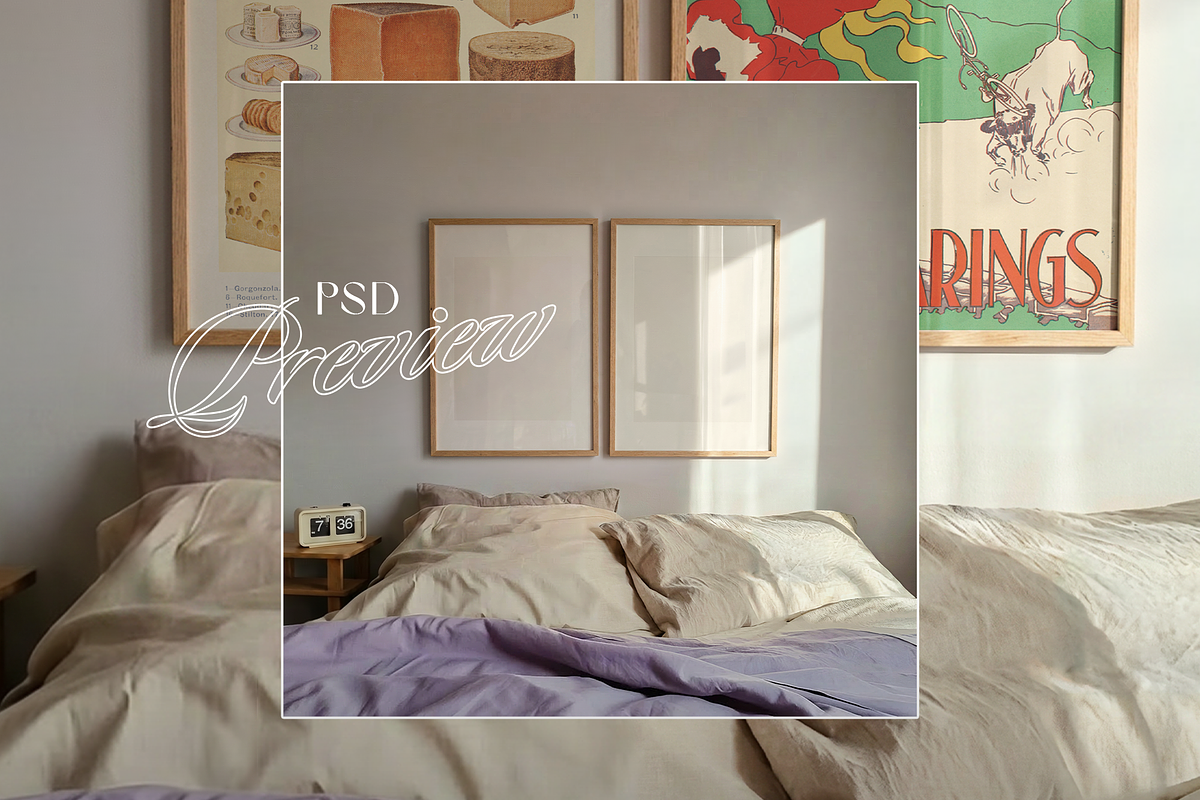 2 DIN A Frames Lilac Bedding Mockup, an Advertising Mockup by WasMockups (Photo 6 of 6)