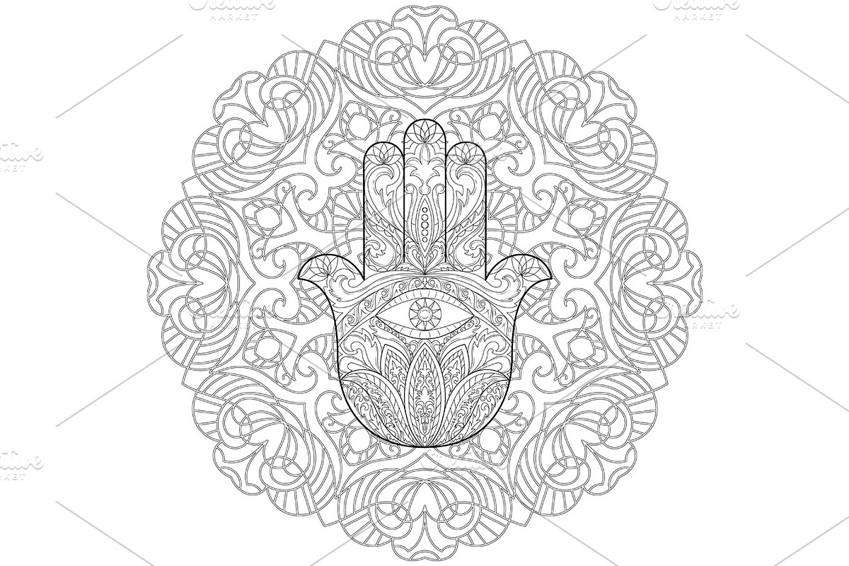 Hand of Fatima Tattoo with Mandala, an Object Graphic by Elena Lux