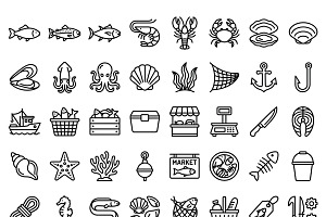 Bundles Seafood Market Outline Icons, an Outline Icon by adenpinkstore