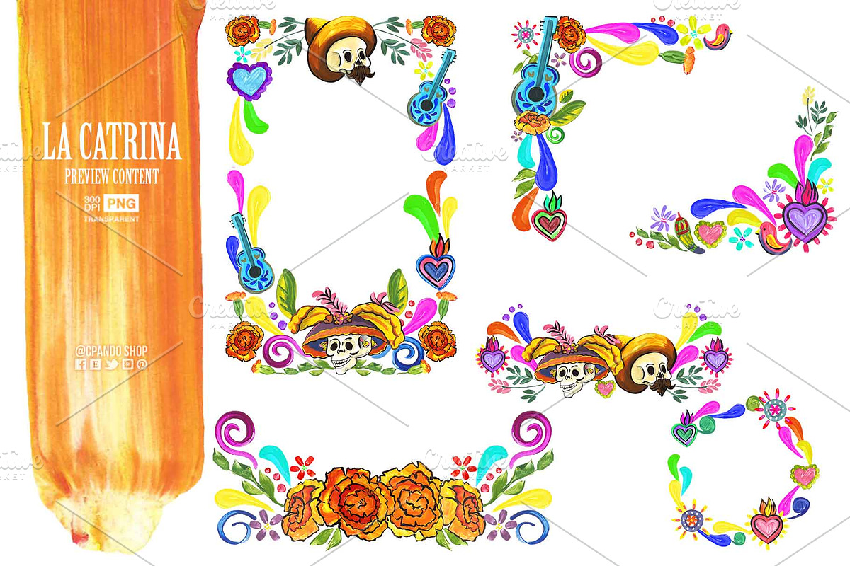 La Catrina, mexican fiesta clipart, a Decorative Illustration by CpandoShop (Photo 4 of 6)