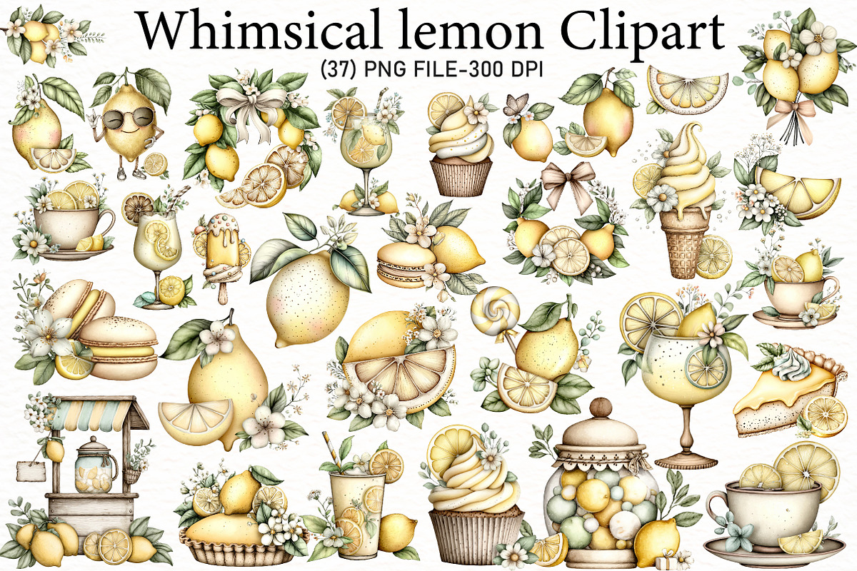 Watercolor Summer lemon Clipart, an Illustration by Designworld (Photo 1 of 4)