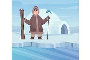 Eskimos. people living and fishing, a Person Illustration by Onyx