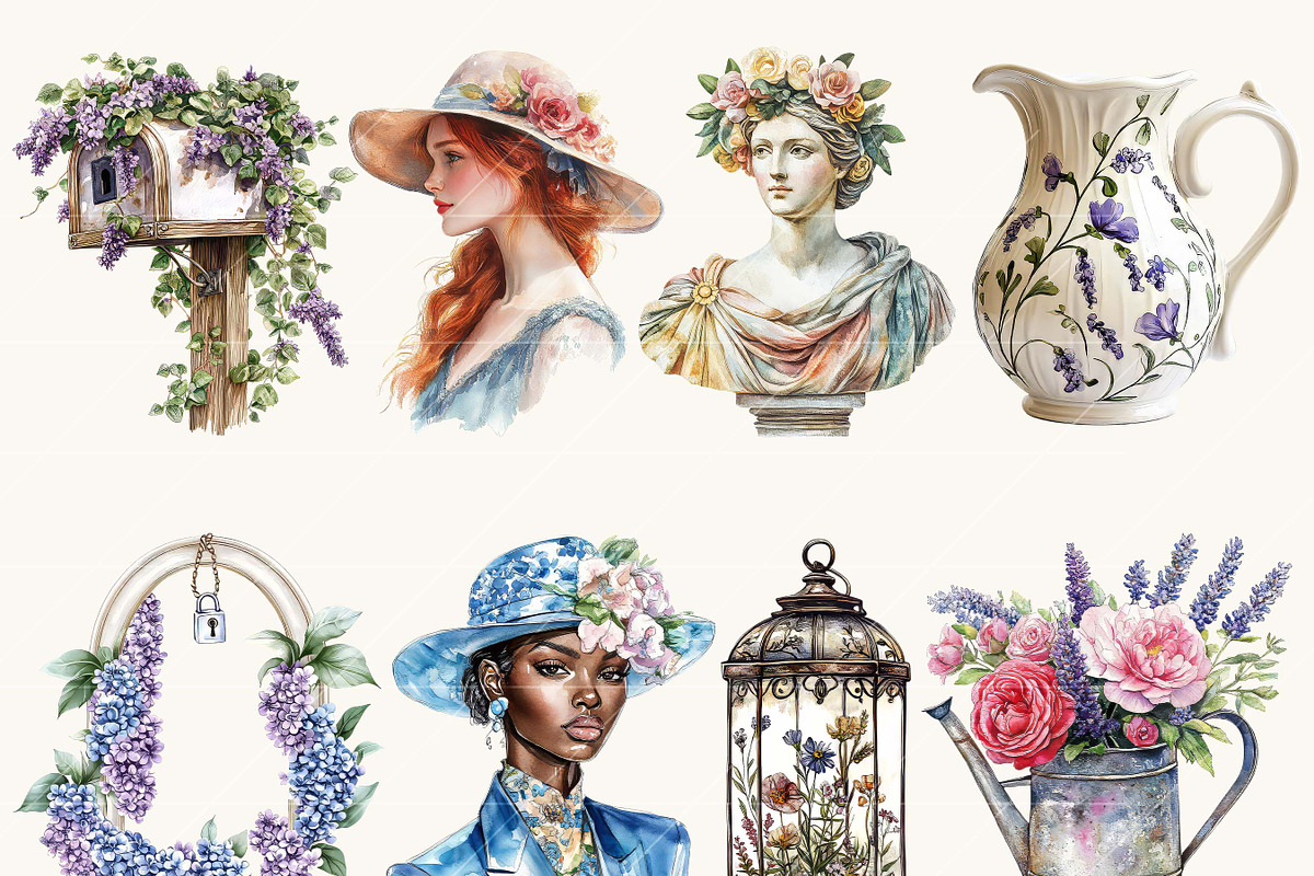 Watercolor Victorian Flowers Clipart, a Person Illustration by BusyDaydesign (Photo 3 of 9)