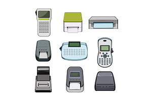 label printer set cartoon vector, an Object Illustration by pikepicture