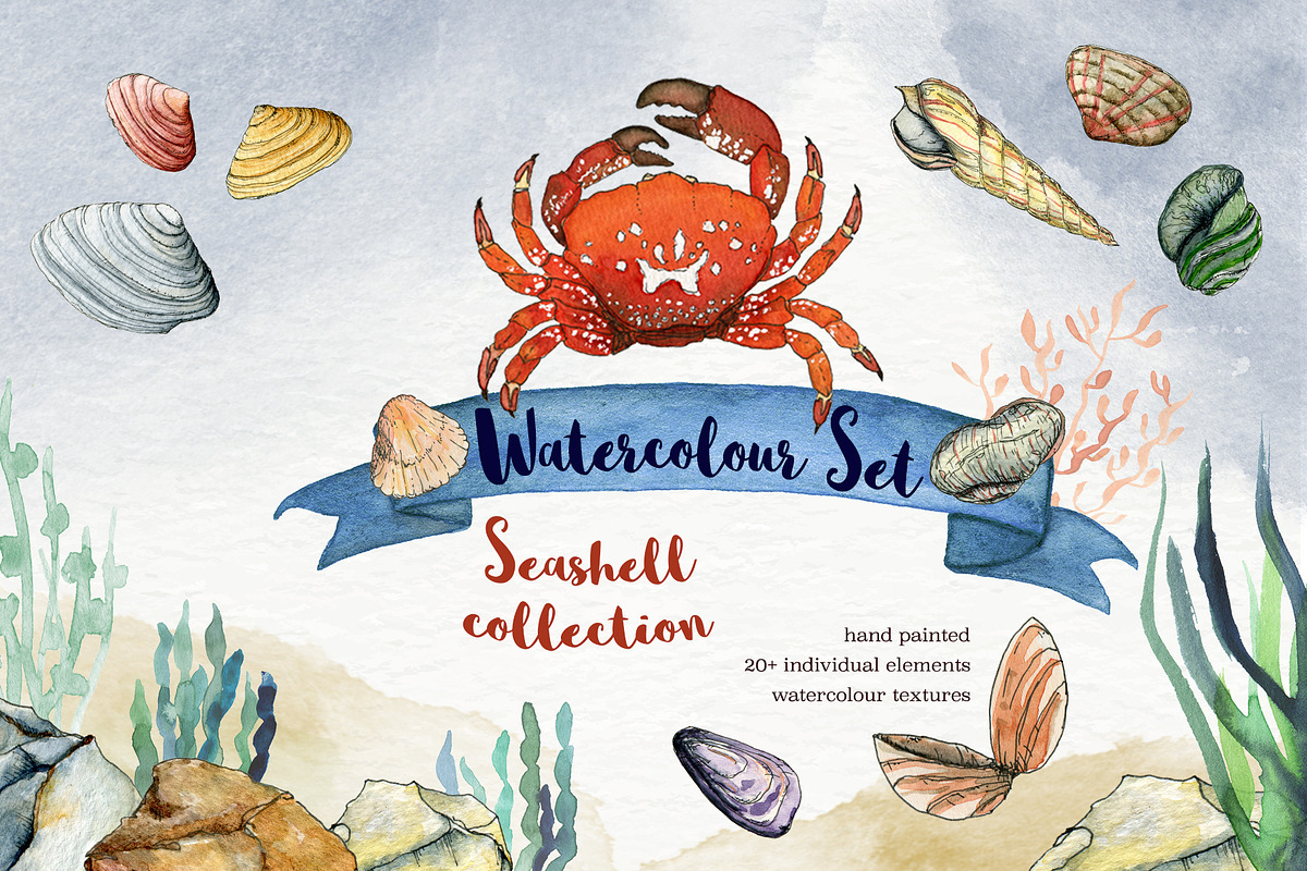 Beach Party Watercolor Set, a Texture Illustration by paperlions (Photo 1 of 6)