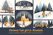 8 Christmas cute girl grey trees, a Seasonal Illustration by ARTOZEN DIGITAL (Thumbnail 1 of 15)