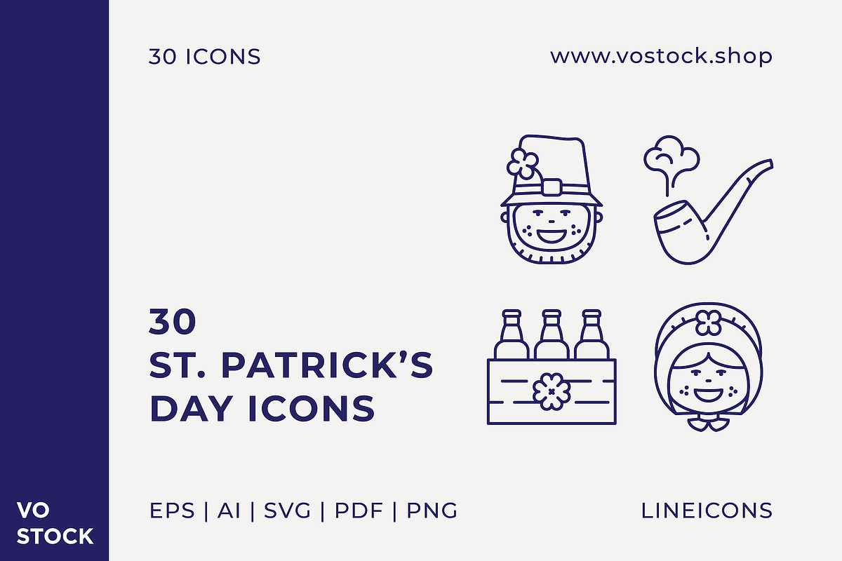 30 St.Patrick's Day Icons, an Outline Icon by vo.stock (Photo 1 of 6)